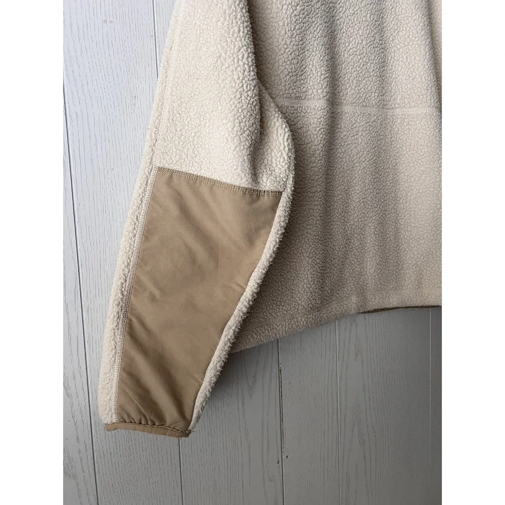 VINTAGE North Face Cragmont Pullover Jacket Deep Pile Fleece T Snap LARGE CREAM